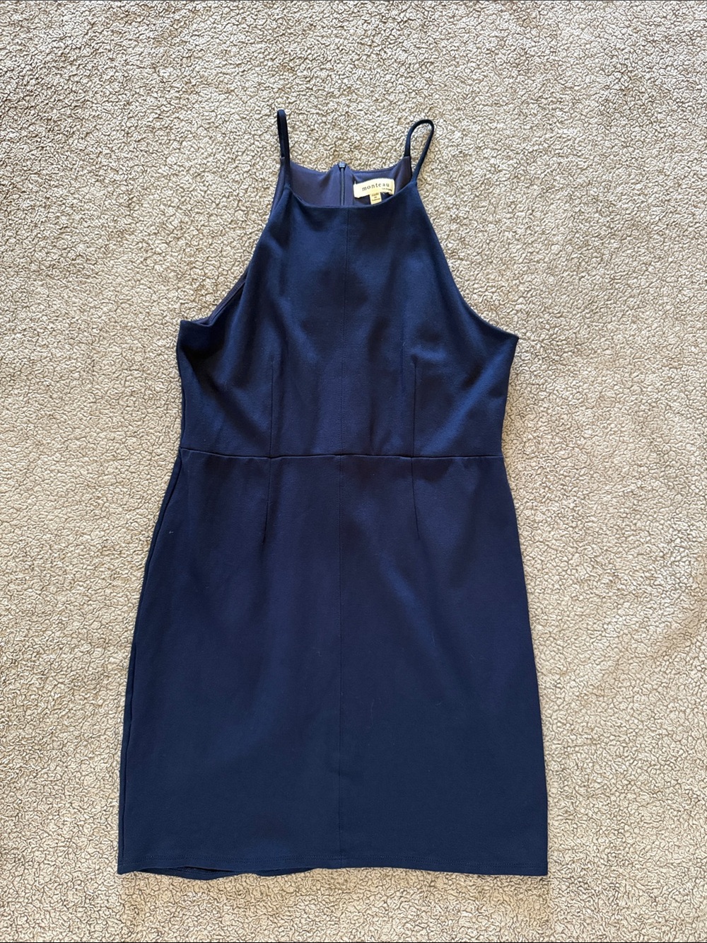 Monteau Navy High-Neck Mini Dress